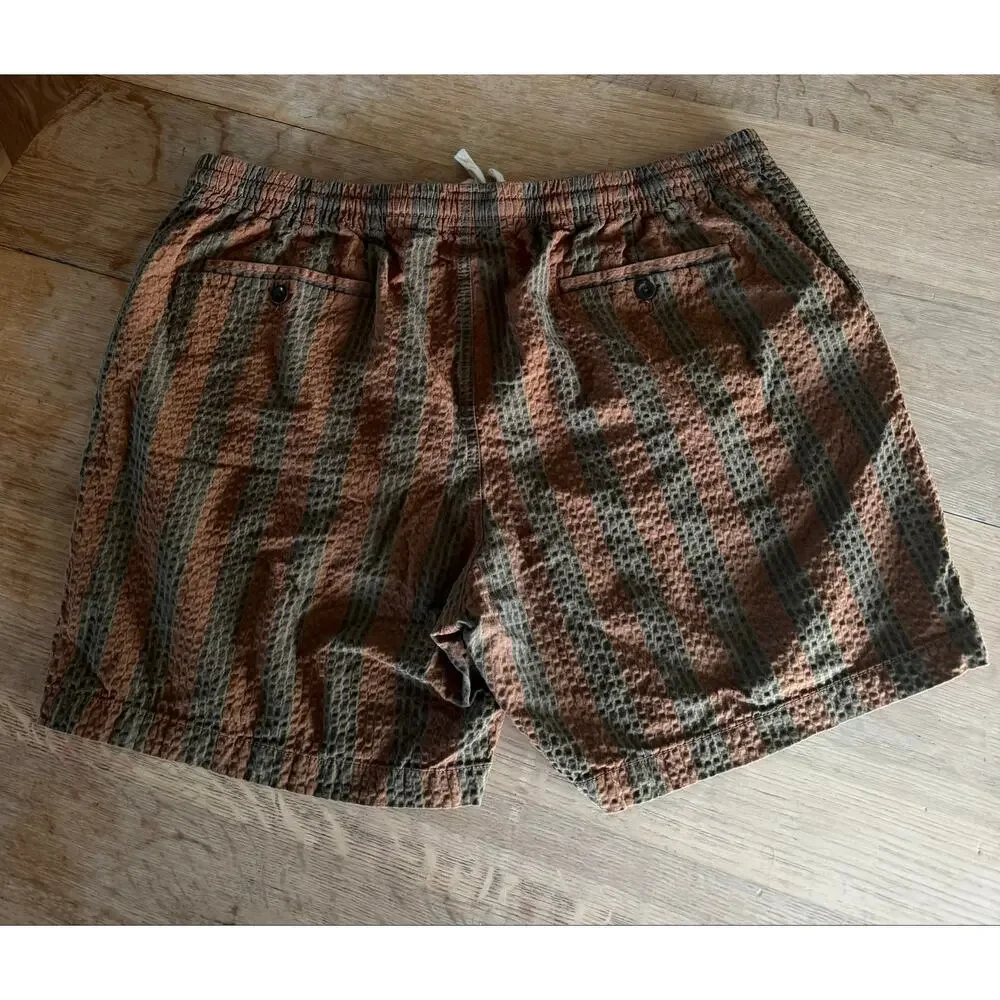 J. Crew 6” Dock Shorts in Stretch Seersucker Size XL Brown and Green Striped ASO